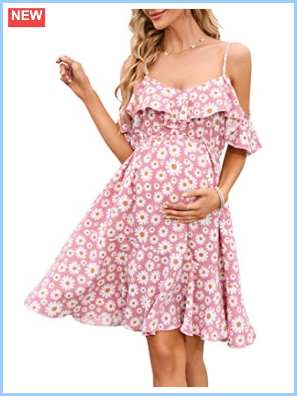 Maternity Nursing Dress V-Neck Spaghetti Strap Ruffle Sleeve Flowy A-Line